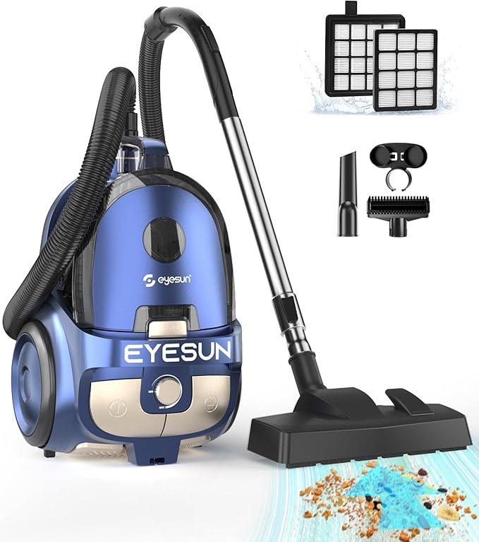 Bagless Canister Vacuum Cleaner,1600W Powerful High-Suction Bagless Canister Vac with 4.5QT Dust Cup,Pop-N-Go Brush,HEPA Filter,Dual Motors&4 Cleaning Tools,Perfect for Low-Pile Carpets&Hard Floors - NeatNest
