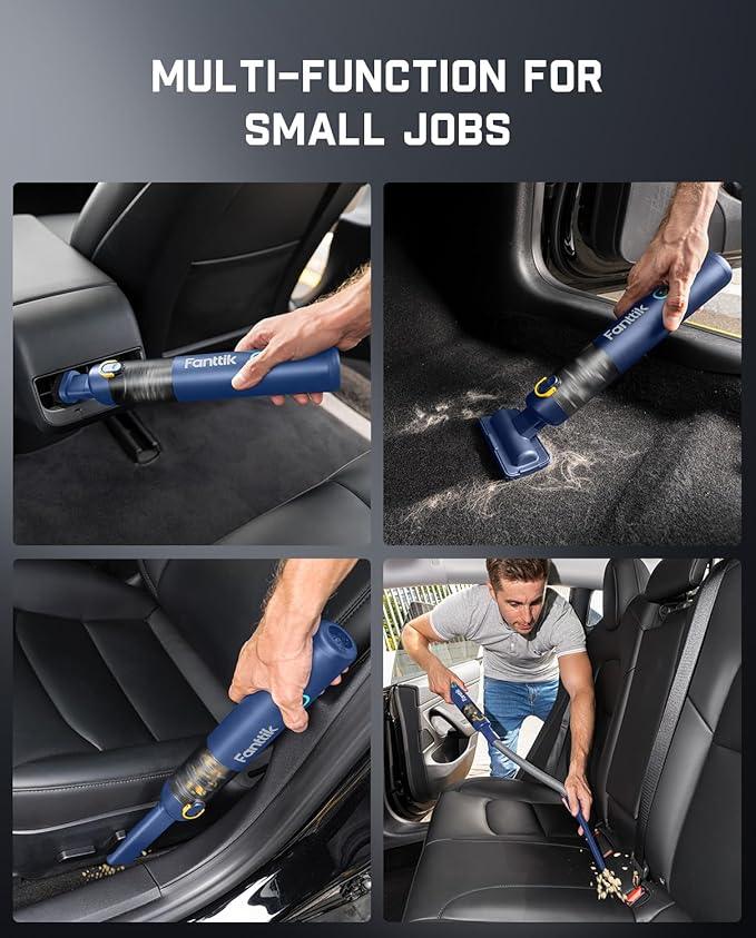 Fanttik Slim V8 APEX Car Vacuum, 4-in-1 Portable Mini Cordless Vacuum with 19000pa Suction Power, Type-C Charge, 2 Suction Modes, Handheld Vacuum for Small Jobs, Car, Office Desk, Keyboards (Blue) - NeatNest