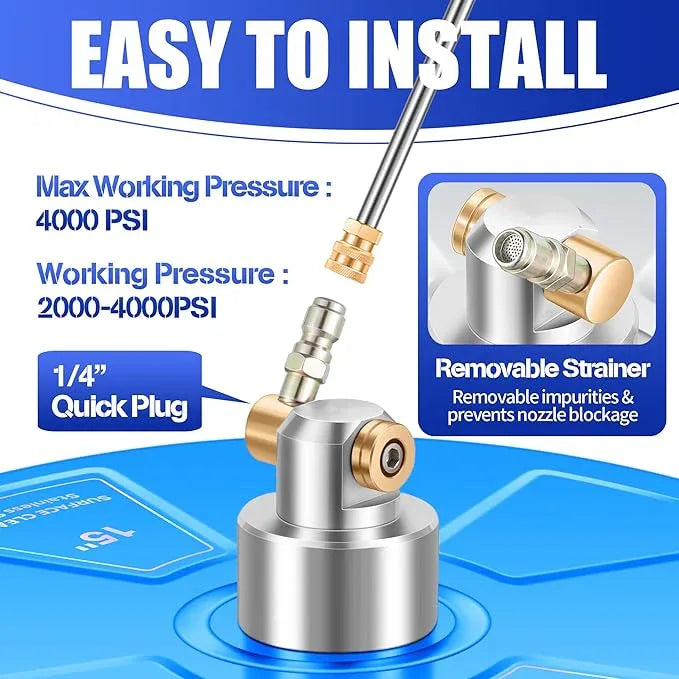 15" Pressure Washer Surface Cleaner with 4 Wheels - Coated Blue Stainless Steel Surface Cleaner for Pressure Washer Attachment for Concrete, Driveway, Patio, Sidewalk, Deck and Driveways - PWS15B - NeatNest
