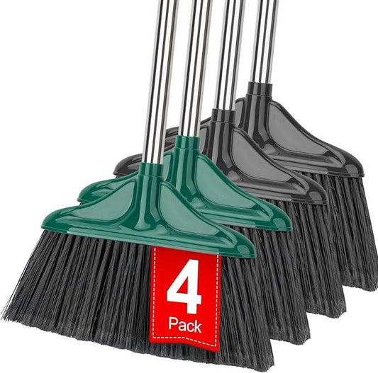 4 PCS Heavy Duty Broom Outdoor/Indoor Commercial Broom with 61" Long Handle,Perfect for Home Garage Kitchen Office Lobby Room Floor,Black and Green - NeatNest