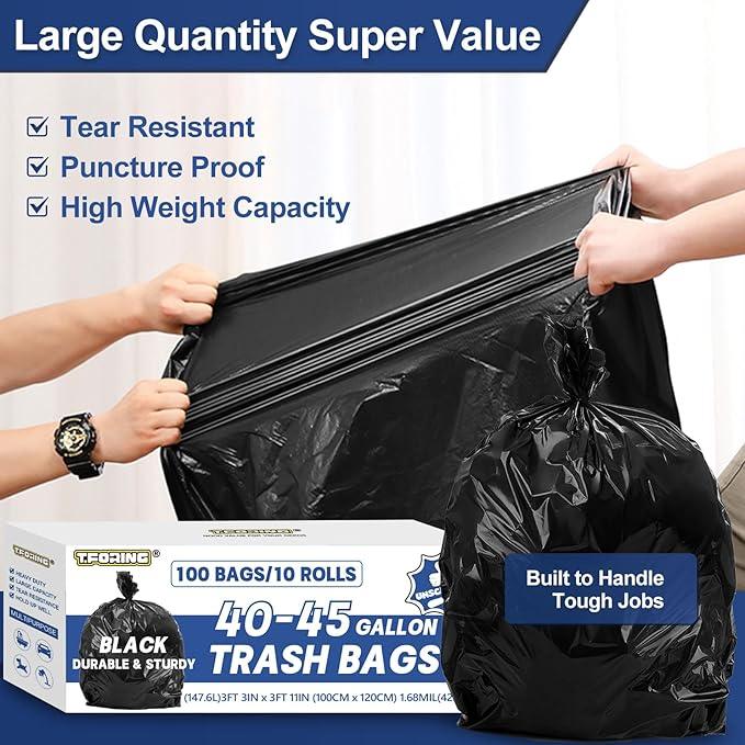 Large 40-45 Gallon Trash Bags Heavy Duty - 1.6 Mil Thick,39''x47'' Strong Black Garbage Bags Unscented 100 Count Trash Can Liners for Construction Industrial Yard Outdoor Commercial - NeatNest
