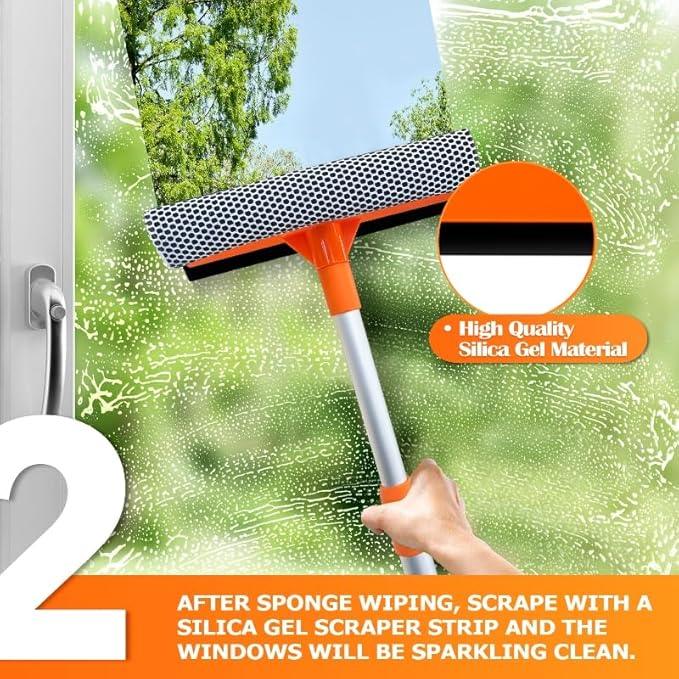 Squeegee for Window | 2-in-1 Window Cleaner Sponge and Soft Rubber Strip with Telescopic Extension Pole 18”-29” | Window Washer for Shower, Car Windshield, Mirror, Glass Cleaning - NeatNest
