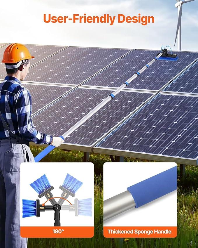VEVOR Water Fed Pole Kit, 36FT Solar Panel Cleaning Pole with Extendable Handle, 180° Rotatable Brush Head & 65.6FT Hose, Household & Outdoor Window Cleaner Tool for Caravan Solar Panel Deck - NeatNest