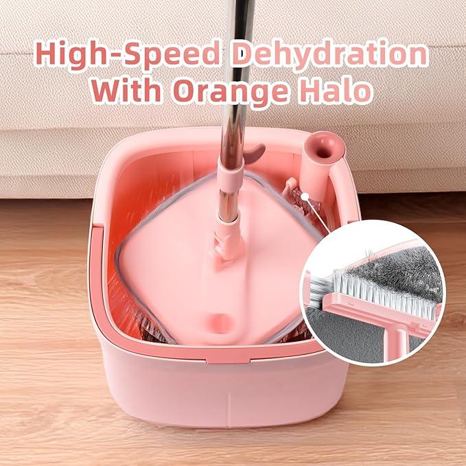 KZKR Square Spin Mop and Bucket Set with Self Separation Dirty and Clean Water System, Self Wringing 360° Rotating Mops Head with 2 Replaceable Microfiber Pads for Home Floors Cleaning - NeatNest