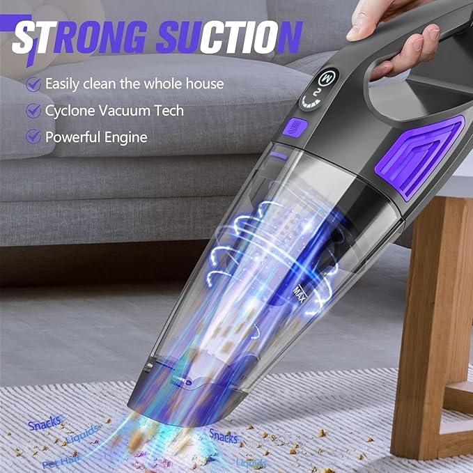 Handheld Vacuum Cordless Cleaner,Powerful Portable and Dust Buster Hand Vcauum Rechargeable with Large-Capacity Battery for CarPetOfficeHome (Purple) - NeatNest