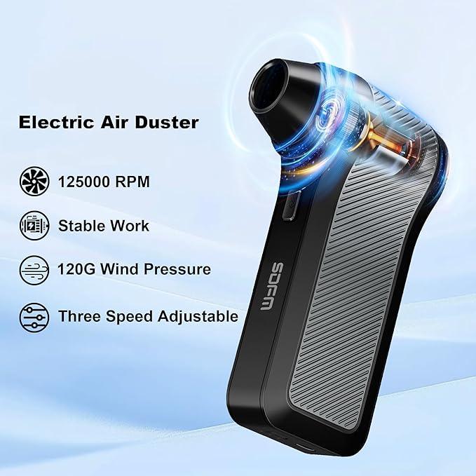 SDFM Compressed Air Duster, 125000RPM Electric Air Duster with Brushless Motor, Contains Multiple nozzles, for Cleaning Keyboard & PC. 3 Adjustable Gears, Rechargeable mini Blower for Car Detail - NeatNest