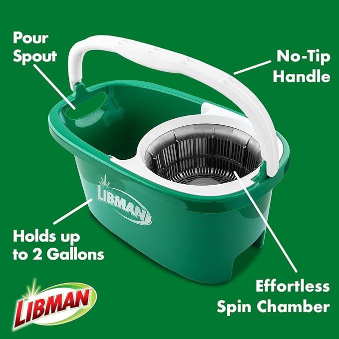Libman Tornado Spin Mop System with 2 Refill Heads, Microfiber Spinning Mop and Bucket with Wringer Set for Home, Floor Cleaning of Hard-Wood, Laminate, Tile, All Surface Cleaner, 3 Total Mop Heads - NeatNest