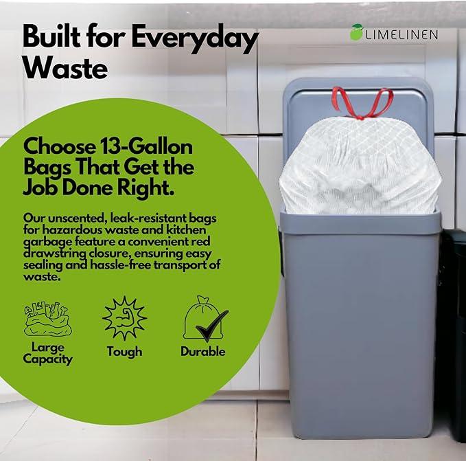 Mighty Flex 13 Gallon Trash Bags Drawstring, 1000ct Heavy-Duty Large Garbage Bags, Ultra-Flexible, Leak and Odor-Resistant Plastic Garbage Bags for Home and Commercial Use, Unscented (White) - NeatNest