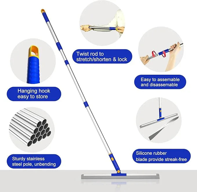 ITTAR Multi-Purpose Floor Squeegee with 57" Long Handle, 18" Large Rubber Blade Squeegee for Floor, Scrubber Broom with Stainless Steel Telescopic Handle for Shower Floor Tile Pool Garage - NeatNest