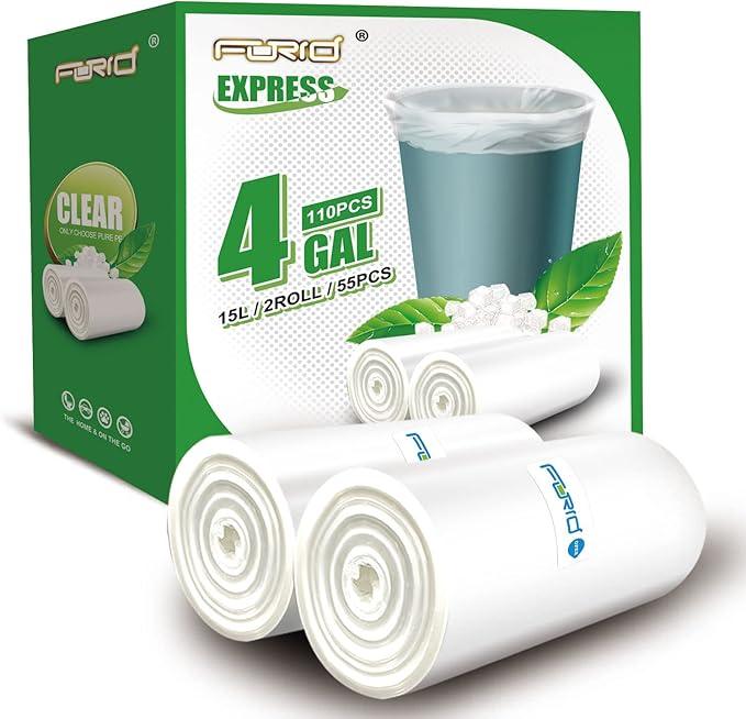 FORID Clear Small Trash Bags, 4 Gallon Garbage Bags, Wastebasket Bin Liners 110 Count Plastic Trash Bags for Bathroom Bedroom Office Trash Can 15 Liters - Durable & Thick Trash Bag - NeatNest