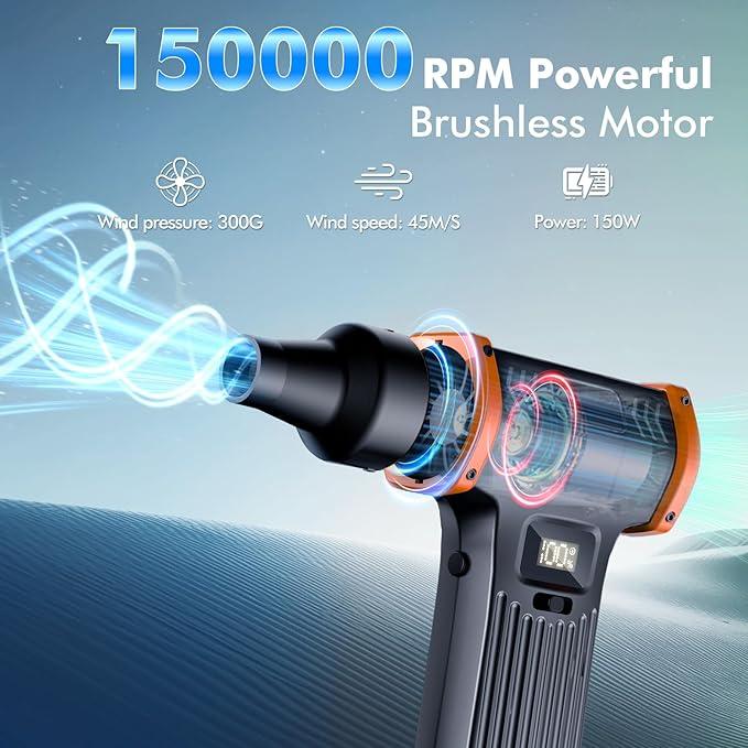 150000RPM Electric Air Duster: Continuously Variable Speed Powerful Air Blower for Computers PC Cleaning - 8000mAh Portable Turbo Fan for Home Car Office - College Back to School Gifts - NeatNest