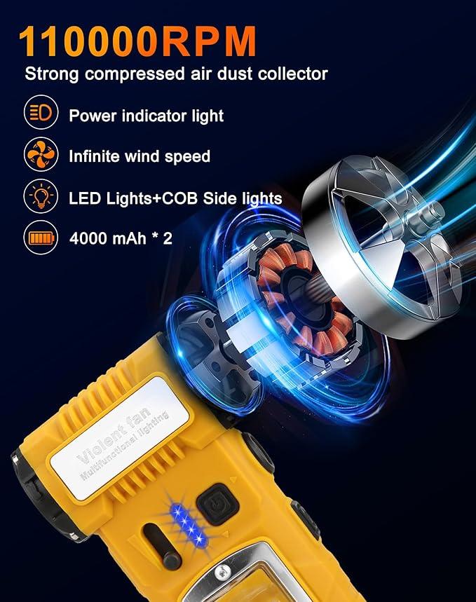 Compressed Air Duster, 2 Gear Adjustable 110000RPM Electric Air Duster with LED Light, USB Rechargeable Electric Air Blower, Dust Blower for Computer, Keyboard, Outdoor and Car 8000mAh - NeatNest