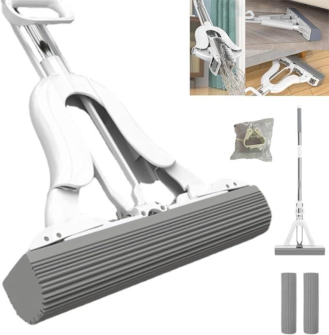 Hand-Washable Collodion Mop, Folding Sponge Mop, Self-Squeezing Mop, Wet and Dry Powerful Absorbent Mop (13in) - NeatNest