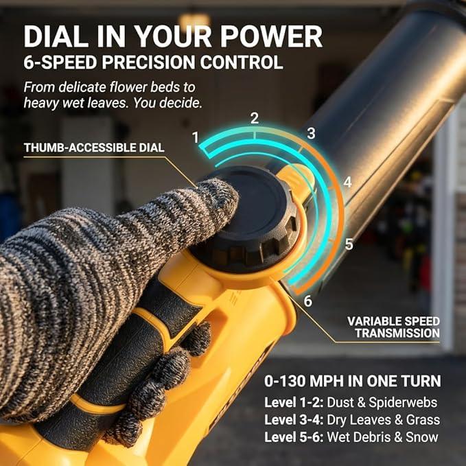 21V Cordless Leaf Blower - 3500W 350m/s, Stepless Variable Speed, Extended Nozzle, Rechargeable with Safety Gear (Yellow:2*Battery + Charger) - NeatNest