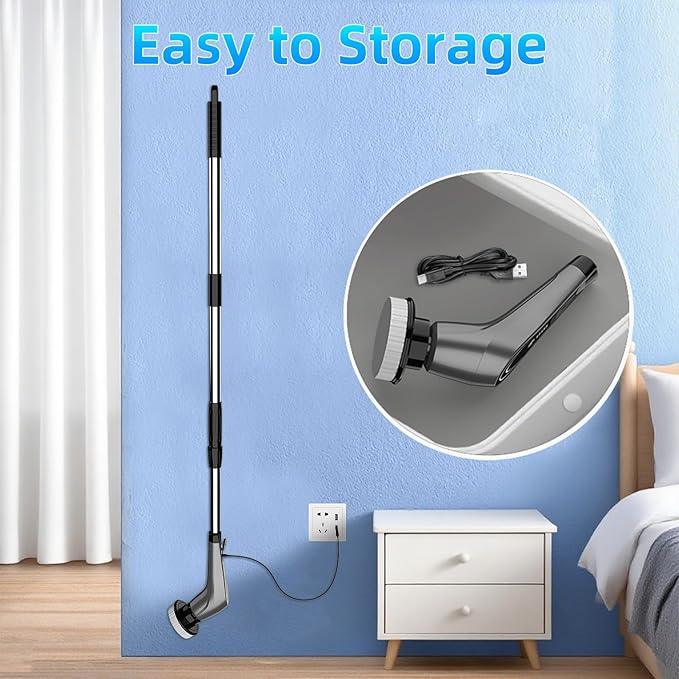Gray Electric Spin Scrubber, Cordless Spin Scrubber with 8 Replaceable Brush Heads, Electric Scrub Brush with Adjustable Extension Handle, Electric Cleaning Brush for Bathroom, Tile and Bathtub - NeatNest
