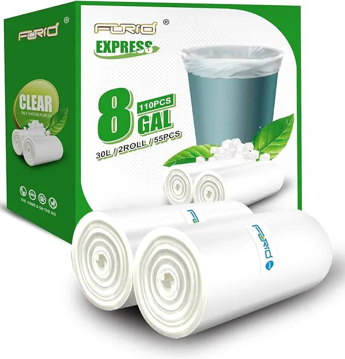 FORID Clear Trash Bags, 8 Gallon Garbage Bags, Wastebasket Bin Liners 110 Count Plastic Trash Bags for Bathroom Bedroom Office Garbage Can 30 Liters - Durable & Thick Trash Bag - Medium - NeatNest