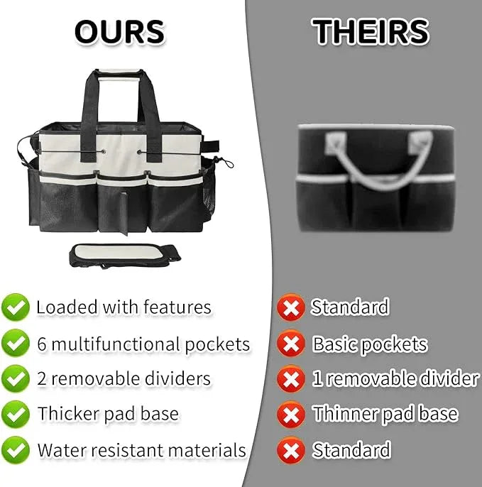 Boczif Cleaning Caddy Bag Wearable, Cleaning Caddy Supplies Organizer with Handle, Shoulder Straps & Detachable Divide, Cleaning Tool Organizers Tote Bag for Cleaners & Housekeepers (White) - NeatNest