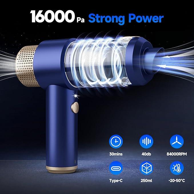 Car Vacuum Cleaner, 16000PA Mini Car Vacuum Cordless Powerful, 7 in 1 Portable Handheld Vacuum Cordless with LED Light, Dual Filters, One-Touch Empty for Pet Hair, Home, Office - NeatNest