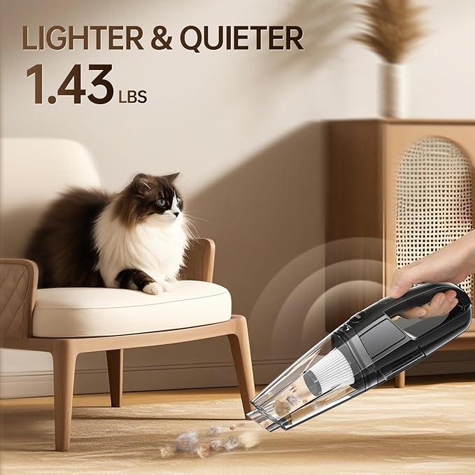 Cordless Handheld Vacuum 7000Pa Suction, 650mL Dustbin, 1.43 lbs Lightweight, Rechargeable, Ideal for Car & Home Use, 25-Minute Runtime - NeatNest