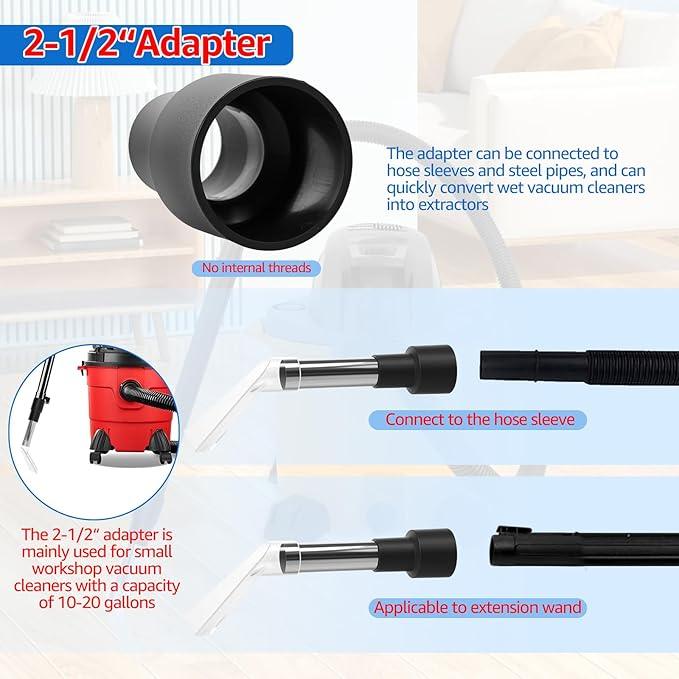 Universal Clear Wet Dry Vac Attachments, Compatible with All Shop Vac Extractor Easy Installation Vac Extractor Attachment for 1-1/4" 1-7/8" 2-1/2" Diameter Hose for Carpet Cleaning Auto Detailing - NeatNest