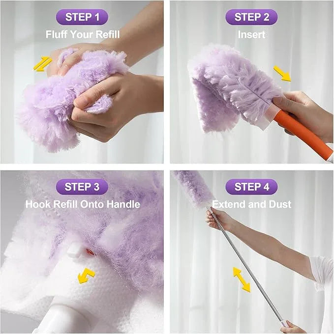 JOYMOOP Ceiling Fan Cleaner Duster and Cobweb Duster with Extension Pole, 28–98 Inch Handle and 6 Refills for High Ceilings and Furniture - NeatNest