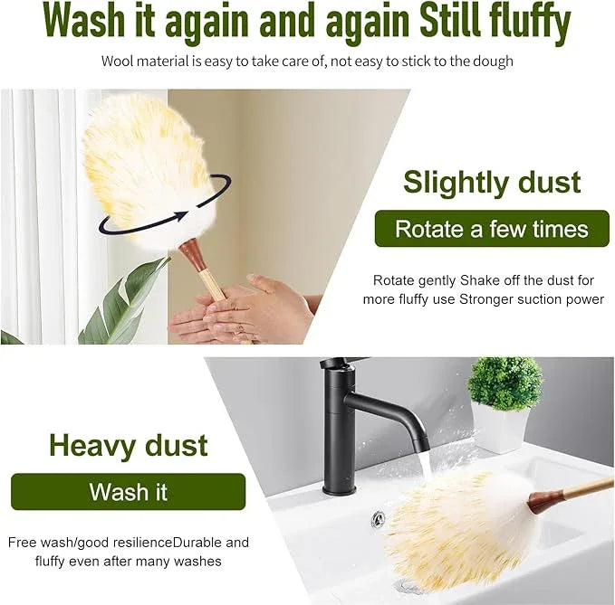 Natural Lambswool Duster 16 Inch Handheld with Wooden Handle Duster Dusting Tool for Blinds Electronics Furniture Delicate Surfaces (2Pcs) - NeatNest