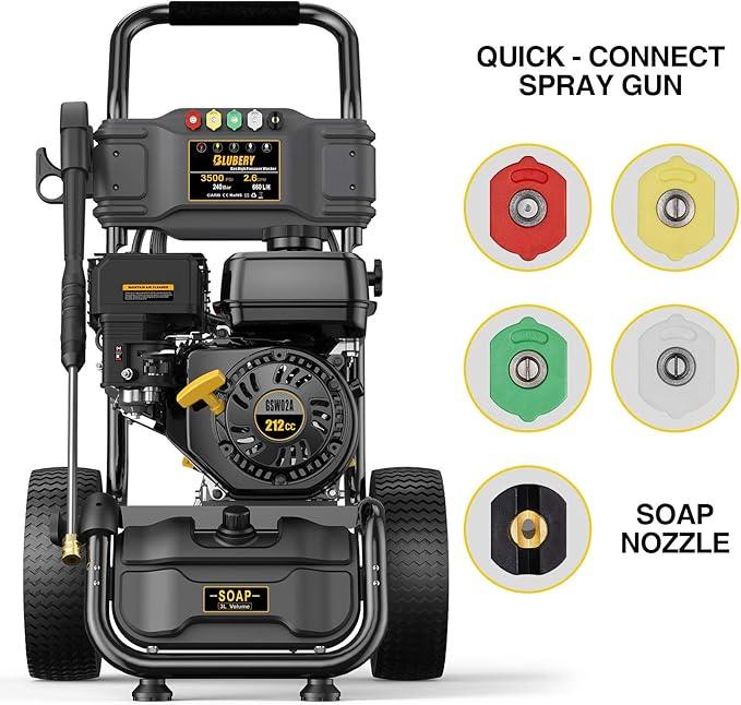 BLUBERY 3500 PSI Gas Pressure Washer, 2.6 GPM Heavy Duty High Power Washer, 30Ft Pressure Hose&Soap Tank,5 Pressure Nozzles,Black - NeatNest