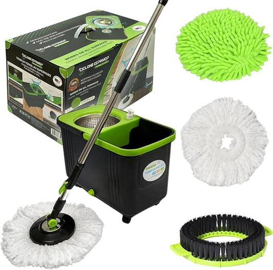 Spin Mop and Bucket P SS 003 with 1 Floor Brush and 1 Chenille Car Wash Mop for Home & Office Cleaning -360 Rotating Mop Spinner and Bucket with 61'' Stainless Steel Mop Handle - NeatNest