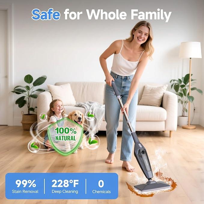 SENMO Steam Mop, 14-in-1 Detachable Steam Cleaner for Home and Floor, 1300W 228°F Deep Cleaning MultiPurpose Floor Steamer with 14 Attachments for Hardwood Floors, Tile, Grout, Furniture, Carpet, Wall - NeatNest