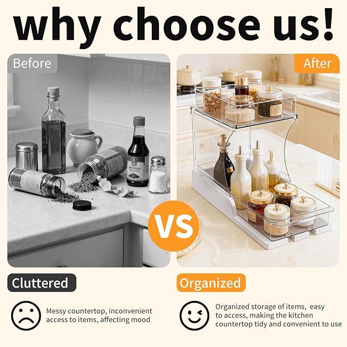 Pull Out 2 Tier Organizer for Kitchen Bathroom and Cabinet Storage Rotating Pantry Rack Under Sink Organizer Clear and Durable Design 1 Pack - NeatNest