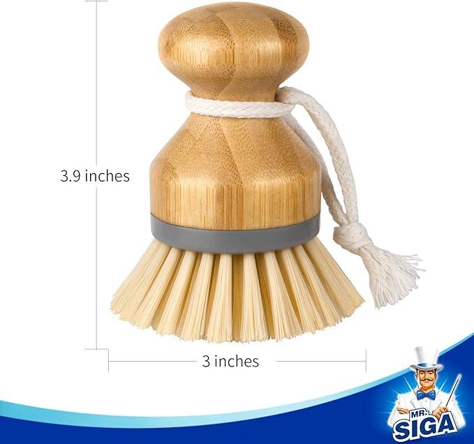 MR.SIGA Bamboo Palm Brush, Scrub Brush for Dishes Pots Pans Kitchen Sink Cleaning, Pack of 2 - NeatNest
