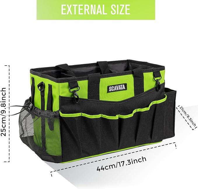Wearable Cleaning Caddy Bag, Cleaning Caddy Supplies Organizer with Handle & Shoulder Straps for Housekeepers, Under Sink & Car Cleaning Tool Organizers with 4 Foldable Divider (NeonGreen) - NeatNest