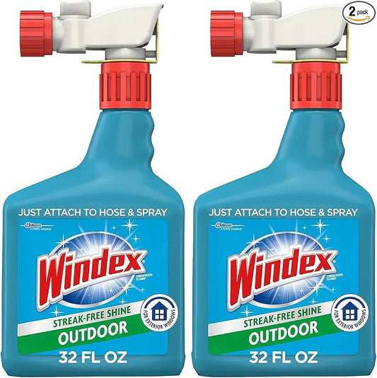 Windex Outdoor Window and Glass Cleaner for Hose Ammonia Free, Concentrated Formula for Deep Outdoor Clean, Patio Cleaner, Compatible With All Hoses, 32 Fl Oz (Pack of 2) - NeatNest