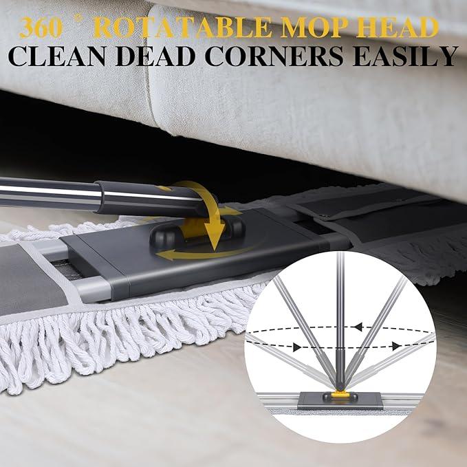 Masthome 36" Commercial Mop, Heavy Duty Industrial Floor Mop with 3 Microfiber Pads, 60" Adjustable Large Dust Mop,Wet Dry Flat Mops for Office Garage Warehouse Factory Mall - NeatNest