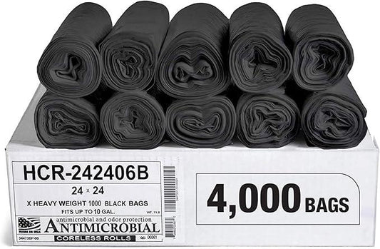 Aluf Plastics High Density Trash Bags, 10 Gallon, 4000 Count, 6 Micron (eq), 24" x 24", Black, for Bathroom, Office, Industrial, Commercial, Janitorial, Municipal, Recycling - NeatNest