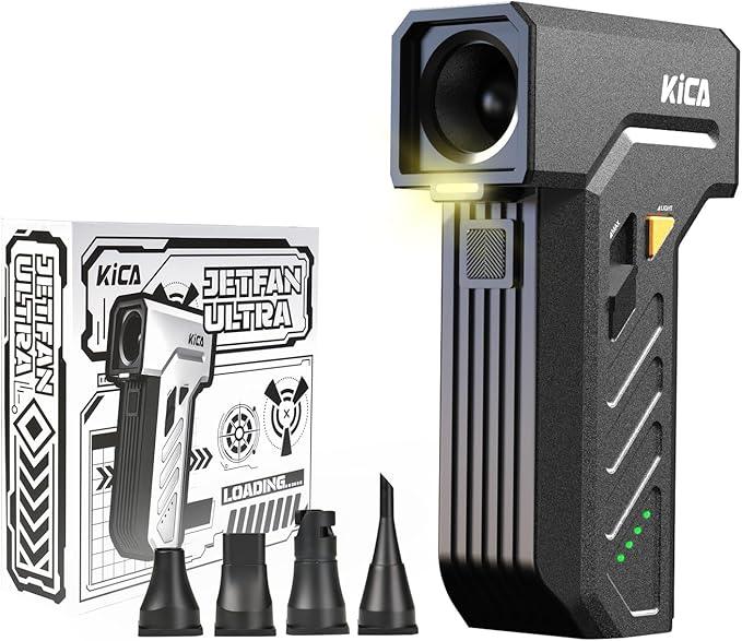 KiCA Electric Air Duster with LED Light - 130000 RPM Cordless Air Duster, Stepless Speed Control, Brushless Dust Blower for Computer, Keyboard, Outdoor, House and Car - Jet Fan Ultra(Black) - NeatNest