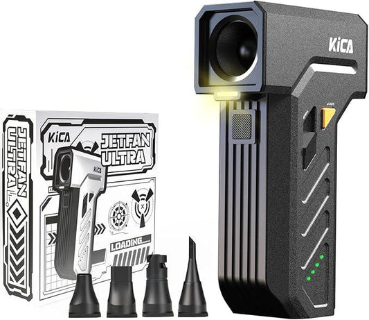 KiCA Electric Air Duster with LED Light - 130000 RPM Cordless Air Duster, Stepless Speed Control, Brushless Dust Blower for Computer, Keyboard, Outdoor, House and Car - Jet Fan Ultra(Black) - NeatNest