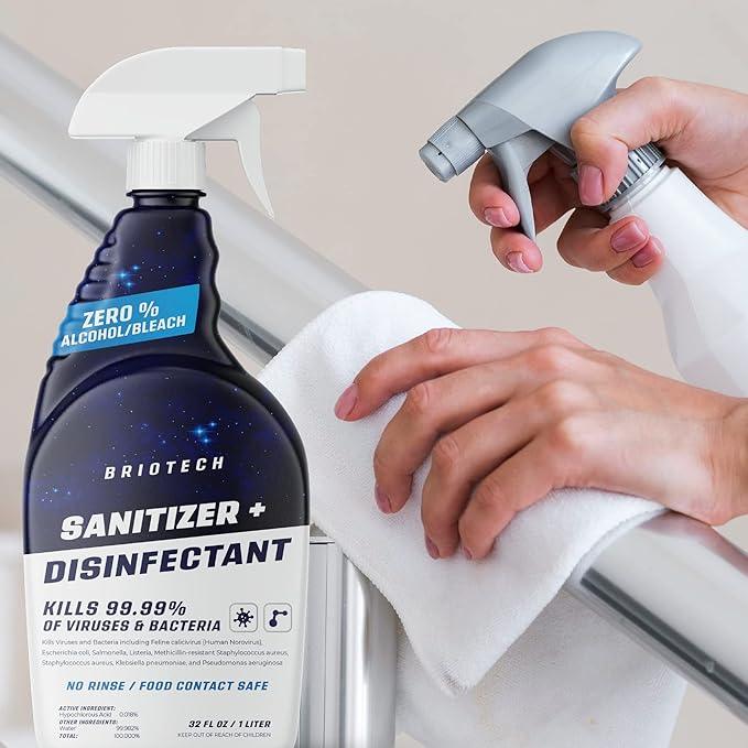 BRIOTECH Sanitizer Disinfectant Hypochlorous, Kill 99.99% of Viruses & Bacteria, Control Mold, Eliminate Odor, Gentle for Nursery & Play Rooms, Food Contact Surface Sanitizer, 1 Gallon Refill - NeatNest