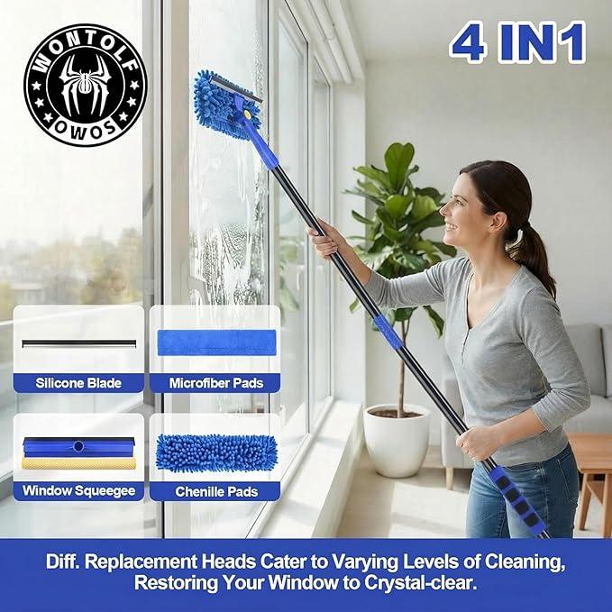 Wontolf 79'' Window Squeegee Cleaner Tool with Extension Pole, 4-in-1 Rotatable Streak-Free Squeegee for Window Cleaning Kit with Storage Bag, for Home, Indoor/Outdoor Windows, Car, Glass, Shower - NeatNest