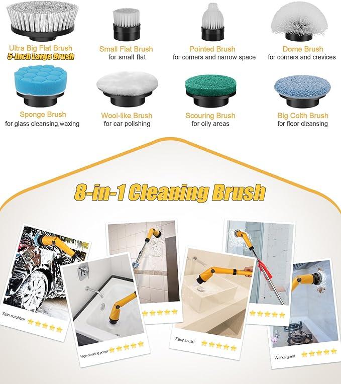 Qimedo Electric Spin Scrubber Extra Large Brush Q3,6000 mAh Best Battery Power Scrubber for Cleaning,1200RPM Shower Cordless Cleaning Brush with 8 Brushes for Bath/Tub/Tile/Floor (Smart Display) - NeatNest