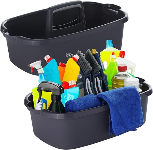2-Pack Large Gray Cleaning Caddy for Cleaning Supplies with Handle - Portable Plastic Tote Organizer for Shower, Bathroom, Kitchen, Under Sink Storage - NeatNest