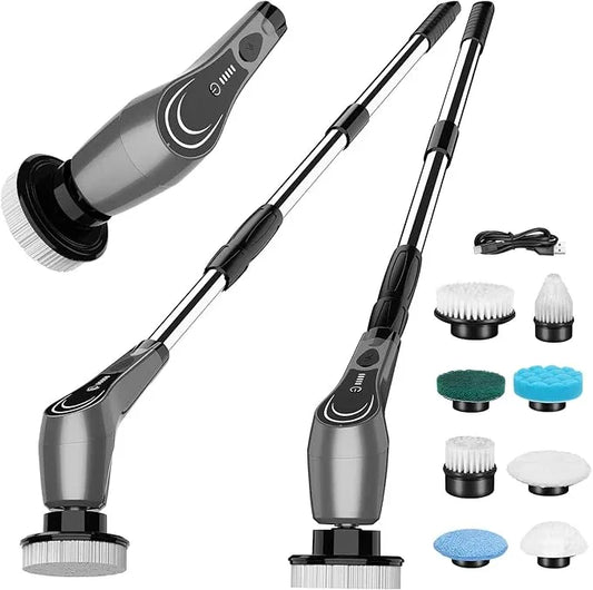 Gray Electric Spin Scrubber, Cordless Spin Scrubber with 8 Replaceable Brush Heads, Electric Scrub Brush with Adjustable Extension Handle, Electric Cleaning Brush for Bathroom, Tile and Bathtub - NeatNest