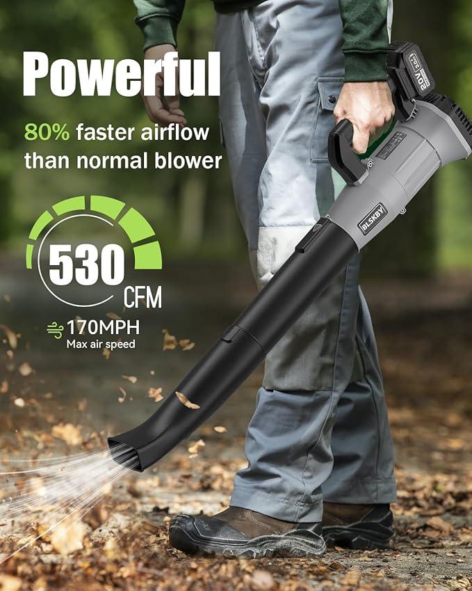 Cordless Leaf Blower - 2x3Ah Battery, 530CFM 170MPH, Powerful Battery Powered Leaf Blower Cordless with Battery and Charger, 7-Speed Control, 2 Extended Tubes for Yard, Lawn & Garden - NeatNest