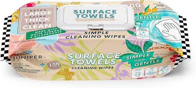 Single Surface Cleaning Wipes, Thick & Large Dispose, All-Purpose Cleaner for Bathroom, Kitchen, Office, 100 Count Soft Flow, Biodegradable, White Soap Scent - NeatNest
