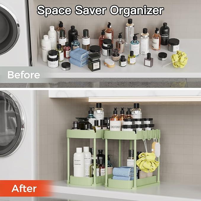 2 Pack Multi-Purpose Pull-Out Storage Organizers, Under Sink Organizers and Storage for Bathroom & Kitchen, Under Cabinet Organizers and storage, 14.8 Inch, Green - NeatNest