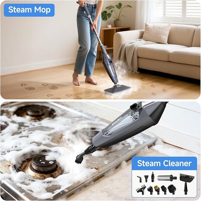 SENMO Steam Mop, 14-in-1 Detachable Steam Cleaner for Home and Floor, 1300W 228°F Deep Cleaning MultiPurpose Floor Steamer with 14 Attachments for Hardwood Floors, Tile, Grout, Furniture, Carpet, Wall - NeatNest