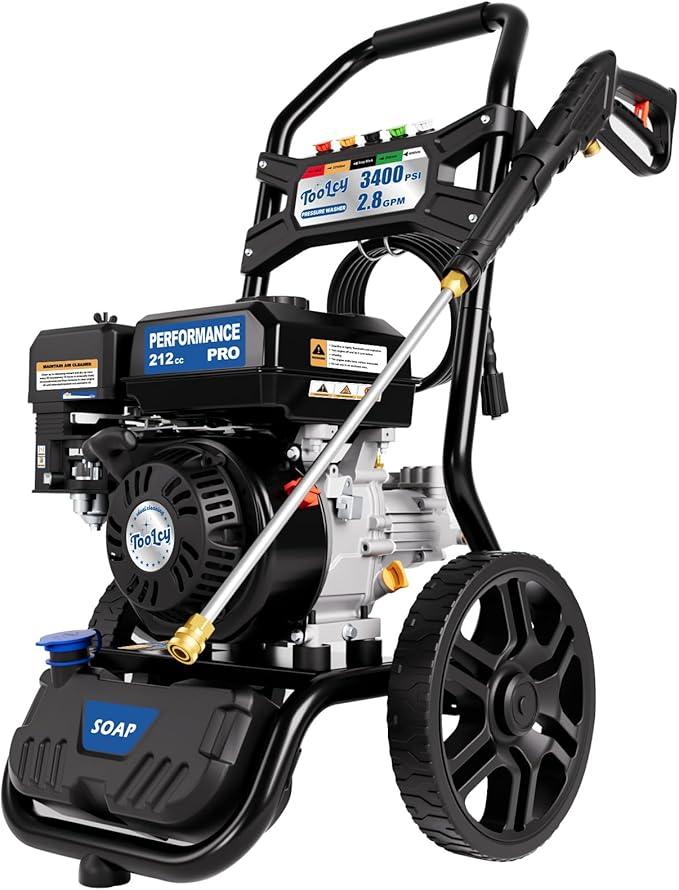 TOOLCY Gas Pressure Washer 3400PSI/2.8GPM Power Washer Upgraded Pump, 30ft Hose, Onboard Soap Tank, Spray Gun &5 Quick-Connect Nozzles for Driveway, Deck, Car Cleaning - NeatNest