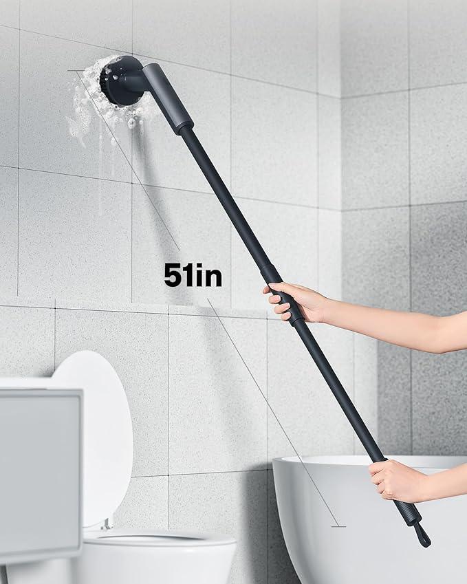 HOTO Cordless Electric Spin Scrubber, IPX7 Full Body Waterproof Bathroom Cleaning Brush, Max 22 in-lb, Shower Scrubber Brush with Long Handle, 6 Brush Heads, Power Scrubber for Bathroom, Floor, Tile - NeatNest