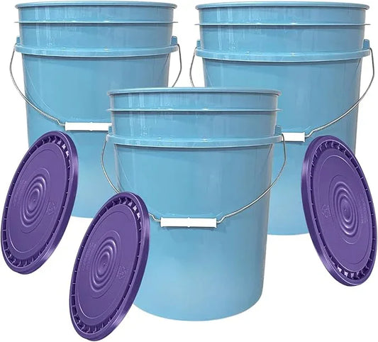 House Naturals 5 Gallon Plastic Bucket Pail Food Grade BPA Free with Easy snap on Lid(Pack of 3) Made in USA - NeatNest