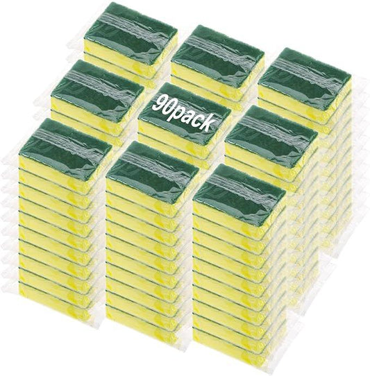 90 Pack Individually Wrapped Sponges Uncompressed Kitchen Dishwashing Non Scratch Scrouing Sponge Bulk for Hotel Car Airbnb Apartments,Green - NeatNest